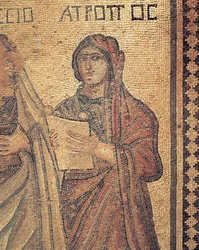 Mosaïque représentant une jeune femme lisant, Maison de Thésée, Villa romaine, Paphos, Chypre