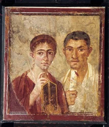 Portrait du boulanger Terentius Neo et de sa femme en vêtements formels, Italie, Campanie, Pompéi, 55-79 après J.-C., peinture sur plâtre