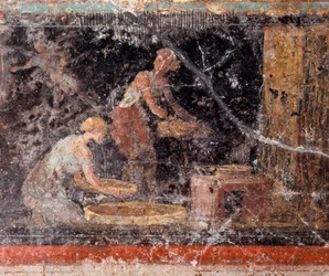 Art romain : femmes faisant des travaux ménagers (frise de la salle C, Villa Farnesina)