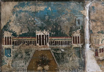 Fresque de troisième style représentant un paysage architectural, (détail)