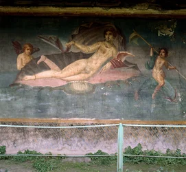 Vénus reposant dans la coquille. Maison de Vénus, Pompéi, Italie.