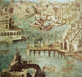 Vue du port de la ville de Campana (Pouzzoles) en Italie, Fresque de Stabia