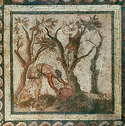 Travailleurs cueillant des pommes (mosaïque)