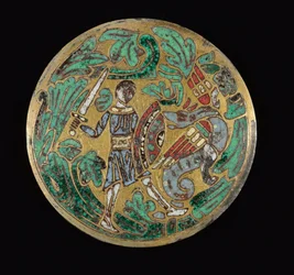 Guerrier combattant un dragon, vers 1170-1180