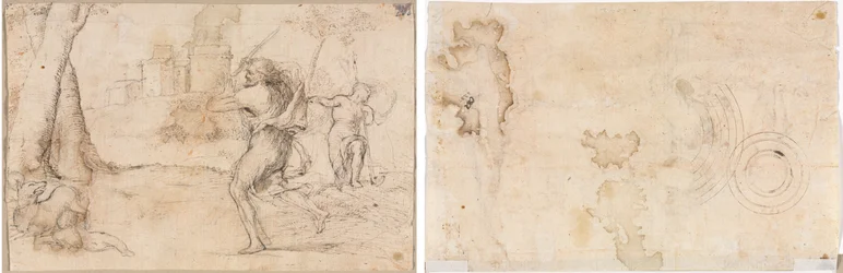 Romulus et Remus trouvés par Faustulus (recto) Cercles concentriques (verso)