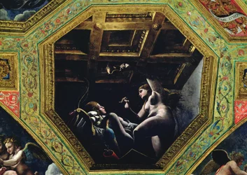 Chambre de Cupidon et Psyché, Psyché contemplant Cupidon