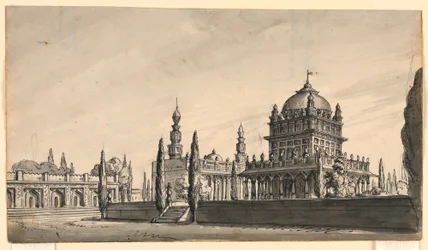 Décor de scène, temple oriental