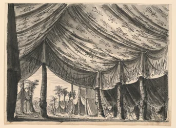 Décor de scène, tente de Gengis Khan, pour le ballet "Gengis Khan" de Luigi Henry