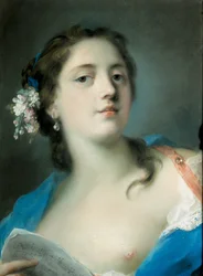 French : La chanteuse Faustina Bordoni (1700-1781) avec une partition musicale The Singer Faustina Bordoni (1697-1781) with a Musical Score