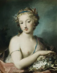 Flore, demi-longueur, tenant des prunes