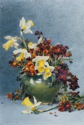 Jonquilles et giroflées dans un vase vert, 1890