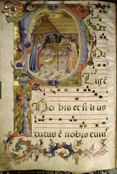 Corale / Graduale no.5 Initiale historiée "P" représentant la Nativité