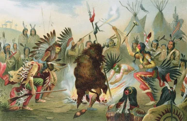 Danse de guerre des Sioux, tirée de « The History of Mankind » du professeur Friedrich Ratzel, publiée en 1904