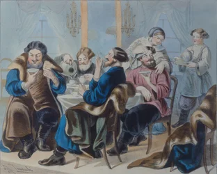 Thé et sucre. Consommation de thé dans une taverne