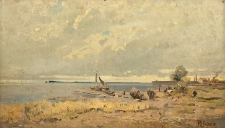Paysage de plage avec bateaux