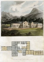 Vue et plan de Longwood House, Sainte-Hélène : la résidence de Napoléon Bonaparte