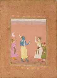 Un héros accueilli par des princes, illustrant le mode musical Kanada Ragini, vers 1680
