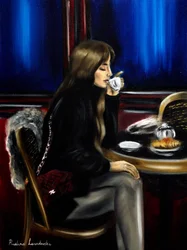 Femme au café de Paris II, 2024 (huile sur toile)