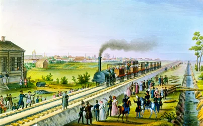 Ouverture de la première ligne de chemin de fer de Saint-Pétersbourg à Pavlovsk, Russie, années 1830