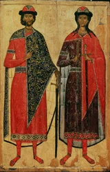 Saint Boris et Saint Gleb, icône russe, École de Moscou, 14ème siècle