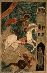 Saint Georges et le dragon, icône russe de Vologda, 15ème siècle