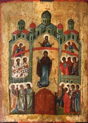 La Protection de la Mère de Dieu Pokrov, début du XVe siècle