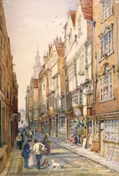 Bâtiments de Wych Street, y compris la taverne Rising Sun, Westminster, Londres, vers 1860