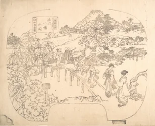 Épreuve de gravure sur bloc pour éventail, 19ème siècle