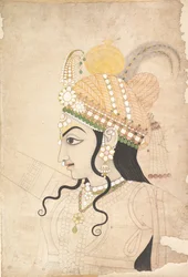 Tête de Krishna : dessin pour une fresque du Raslila, vers 1800