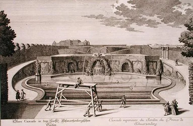 Grande fontaine dans le jardin du Prince de Schwarzenberg, Vienne, gravée par Georg-Daniel Heumann (1691-1759), publiée c.1724-37