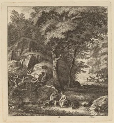 Un berger et une jeune femme avec leurs pieds dans un ruisseau, 1764