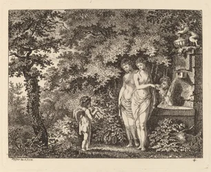Éros avec trois filles à une fontaine
