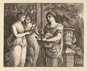 Vendeur de figurines avec deux filles, 1770