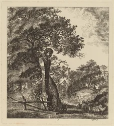 Paysage boisé avec un troupeau de chèvres et un Herm
