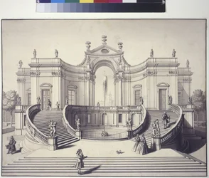 Pleine page : palais dans les jardins du palais Liechtenstein, Rossau, Vienne (dessin à la plume)