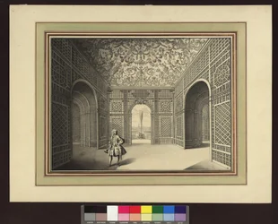 Belvédère inférieur, intérieur du pavillon central dans le jardin des cabinets (dessin préparatoire pour la gravure sur cuivre gravée par Johann Jakob Grasmann)