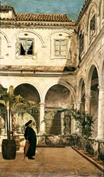 Le père Salabot dans le cloître du monastère de Saint François de Cadix (Cadix) Peinture de Salvador Viniegra y Lasso (1862-1915) 1881 Cadix. Musée de Cadix. Espagne