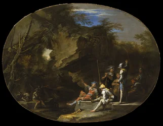 Paysage avec des hommes armés