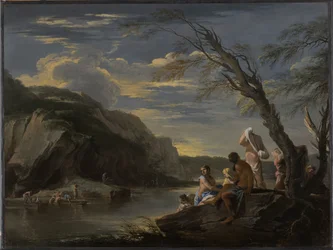 Paysage avec des baigneurs