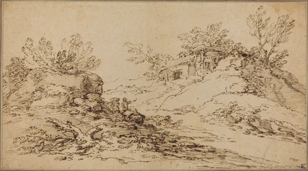 Paysage rocheux avec une maison rustique