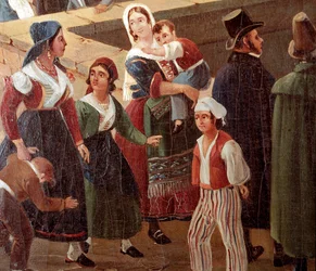 Costumes napolitains traditionnels : gens du peuple, détail, 1859, Museo Nazionale di San Martino, Naples