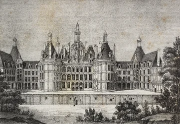 Château de Chambord, France, lithographie de Salvatore Puglia de Poliorama Pittoresco, n 39, 6 mai