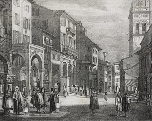 Route royale, Corfou, Grèce, lithographie de Salvatore Puglia de Poliorama Pittoresco, n 23, 11 janvier