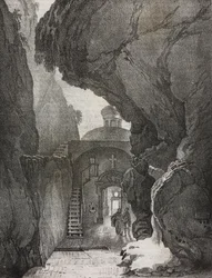 Sanctuaire de la Sainte Trinité ou Sanctuaire de la Montagne Fendue, Gaeta, Latium, Italie, lithographie de Salvatore Puglia de Poliorama Pittoresco, n 43, 1er juin