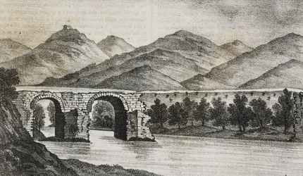 Le pont brisé près de Capoue, Campanie, Italie, lithographie de Salvatore Puglia de Poliorama Pittoresco, n°23, 13 janvier