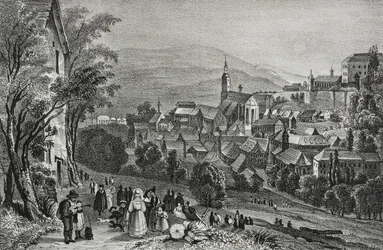 Vue de Baden, Suisse, lithographie de Salvatore Puglia de Poliorama Pittoresco, n 29, 26 février