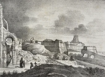 Vue de Crotone, Calabre, Italie, lithographie de Salvatore Puglia de Poliorama Pittoresco, n 51, 29 juillet