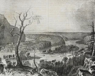 Vue de Harper Valley depuis Blue Ridge, USA, lithographie de Salvatore Puglia de Poliorama Pittoresco, n 43, 4 juin