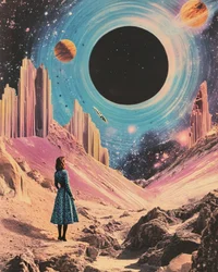 Femme regardant un trou noir