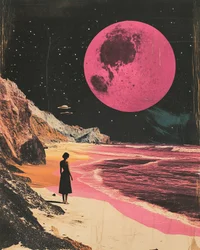 Une femme sous la lune rose